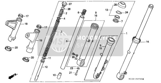 Honda CM125C 1992 Forcella anteriore per un 1992 Honda CM125C